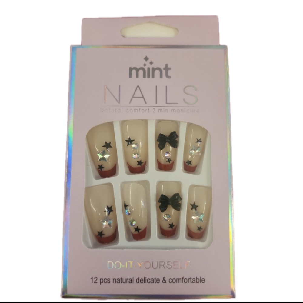 Mint Nail Set with Stars and Bows